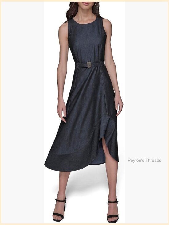 Dresses & Skirts - Sleeveless Jewel Neck Belted A-Line Midi Dress